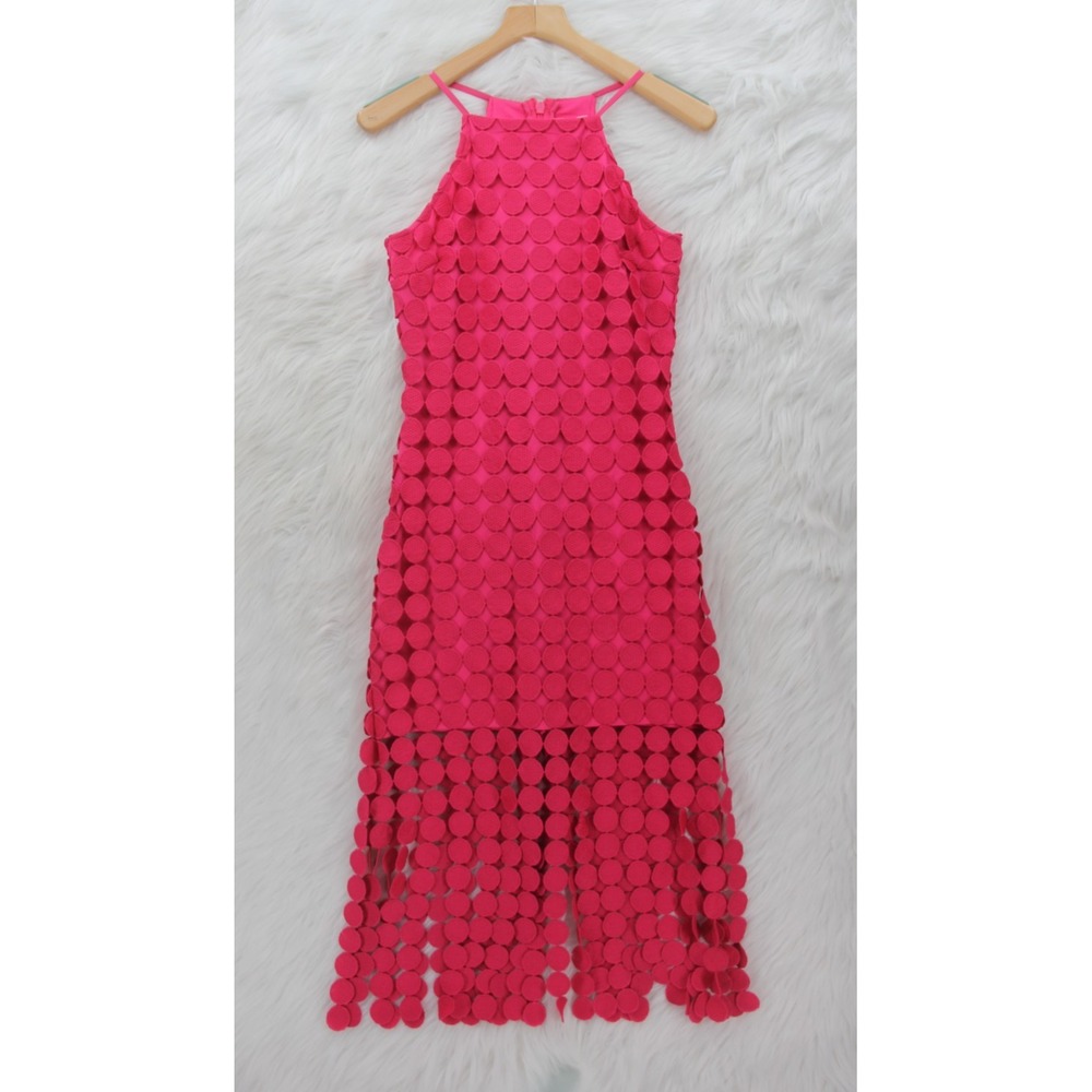 Just Me Dress S Pink Fuchsia Circle Geometric Lace Cocktail Party NWT Barbiecore